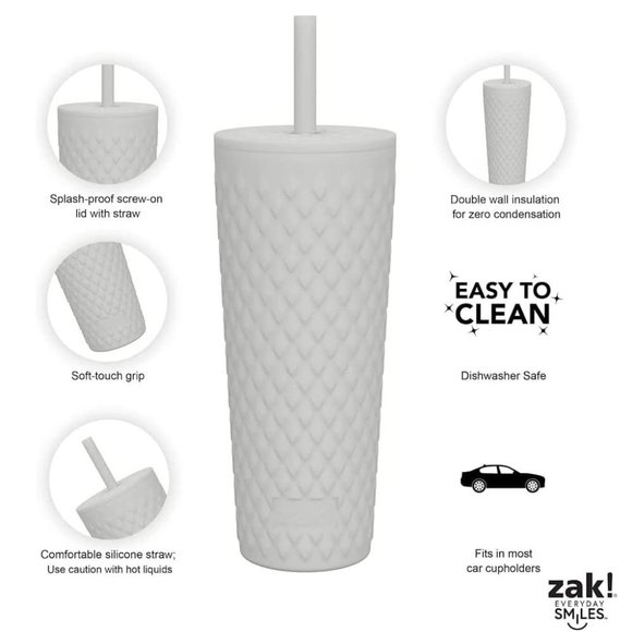 Zak! Soft-Touch Insulated Tumbler Set - White & Blue 24oz 2-Pack for Cool Sips! - Picture 3 of 6